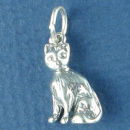 Cat Charm Sterling Silver Pendant in 3D Sitting