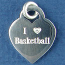 Basketball, I Love "Heart" Engravable Sterling Silver Charm Pendant