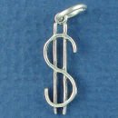 Dollar Sign Symbol of Money 3D Sterling Silver Charm Pendant