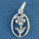 Flower in Oval Bezel 3D Sterling Silver Charm Pendant