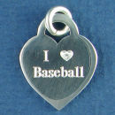Baseball, I Love "Heart" Engravable Sterling Silver Sports Charm Pendant