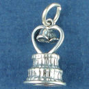 Wedding Cake 3D with Heart and Bells Sterling Silver Charm Favor for Wedding Charm Bracelet