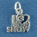 Snow, I Heart Love with Snowflakes Word Phrase Sterling silver Charm Message Pendant