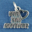 Mother, We Heart Love You Word Phrase Sterling Silver Charm Message Pendant