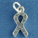 Awareness Ribbon with Dog and Cat Paw Prints Sterling Silver Charm Pendant
