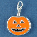 Halloween Jack O Lantern with Orange Enamel Sterling Silver Charm Pendant