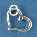Heart Thats Open with a Red Crystal Sterling Silver Pendant