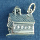 School House Old Country Style Engravable 3D Sterling Silver Charm Pendant