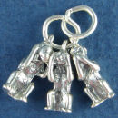 Monkeys Three See, Hear and Speak No Evil 3D Sterling Silver Charm Pendant