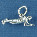 Scuba Diver with Spear Swimming 3D Sterling Silver Charm Pendant