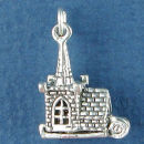 Religious Christian Church with People Moveable 3D Sterling Silver Charm