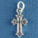 Cross with Purple Swarovski Crystal Sterling Silver Charm Pendant