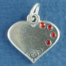 Heart with Red Swarovski Crystal Engravable Sterling Silver Charm Pendant