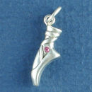 Ballet Slipper with Pink Swarovski Crystal Sterling Silver  3D Charm Pendant