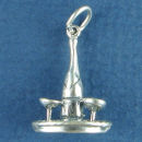 Champagne Wine Bottle with 2 Wine Glasses on Tray Sterling Silver 3D Charm