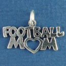 Football Mom with Cutout Heart Sterling Silver Charm Pendant