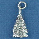 Christmas Tree Flat 3D Design Sterling Silver Charm Pendant