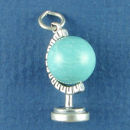 School World Globe of Turquise Colored Stone on Stand Moveable 3D Sterling Silver Charm Pendant