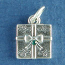 Christmas Present 3D with Green Swarovski Crystal Sterling Silver Charm Pendant