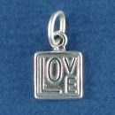 Love Word Phrase Sterling Silver 3D Charm Pendant in Modern Square Design