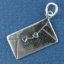Love Letter Envelope with 2 Hearts 3D Sterling Silver Charm Pendant
