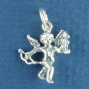 Cupid Angel with Bow and Arrow 3D Sterling Silver Charm Pendant