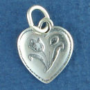 Heart with Tulip Flower Sterling Silver Charm Pendant