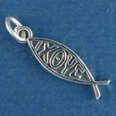 Religious Christian Fish Ichthus with Greek Phrase Sterling Silver Charm Pendant