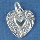Heart With Vine Design Sterling Silver Charm Pendant