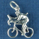 Bicycle with Female Bike Rider 3D Sterling Silver Charm for Charm Bracelet