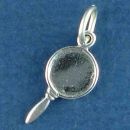 Round Hand Mirror Charm Sterling Silver 3D Pendant