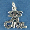 Baby: Its A Girl Word Phrase Sterling Silver Charm Pendant