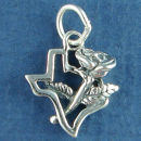 Texas State Outline with Rose Flower Sterling Silver Charm for Charm Bracelet