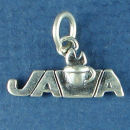 Java Word with Coffee Cup Sterling Silver Charm Pendant