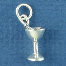 Martini Glass with Olive on Sword 3D Sterling Silver Charm Pendant
