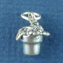 Flowers in Pot 3D Graden Sterling Silver Charm Pendant