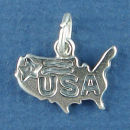 Map of America with Star and Strips plus USA Sterling Silver Charm Pendant