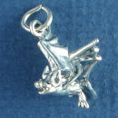 Halloween: Bat Flying with Wings Spread 3D Sterling Silver Charm Pendant