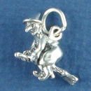 Halloween Witch Riding a Broomstick 3D Sterling Silver Charm Pendant