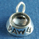 Dog Food Dish 3D with Word Phrase Dawg Sterling Silver Charm Pendant