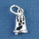 Christmas Bell with Holly Design Sterling Silver Charm Pendant