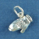 Ski Mitten for Winter Snow Activities 3D Sterling Silver Charm for Bracelet