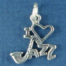 Music: I Love Jazz with Saxophone and Heart Sterling Silver Charm Pendant