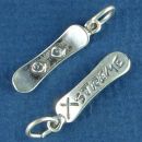 Snowboard 3D with Word Phrase Xstreme Sterling Silver Charm Pendant