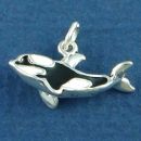 Killer Whale Sterling Silver Charm Pendant 3D with Black and White Enamel