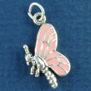 Butterfly Sterling Silver Charm Pendant 3D with Pink Enamel