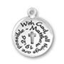 Christian Scripture Disk Word Phrase of Matthew 19:26 Charm Sterling Silver Pendant with Cutout Cross