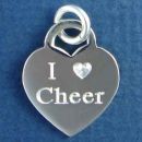Cheer, I Love "Heart" Engravable Sterling Silver Sports Charm Pendant