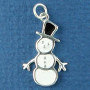 Christmas Snowman with White and Black Enamel Sterling Silver Charm Pendant
