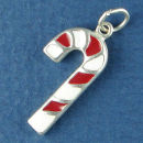 Christmas Candy Cane with Red and White Sterling Silver Charm Pendant